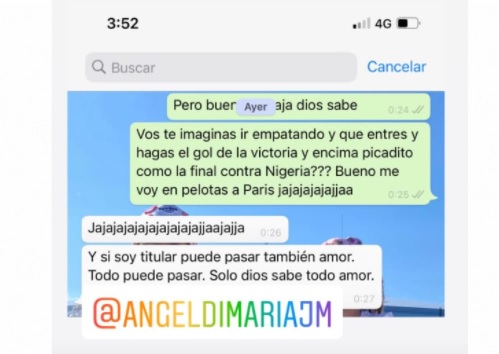 Desde Funes, la esposa de Di María "predijo" su gol y el resultado final